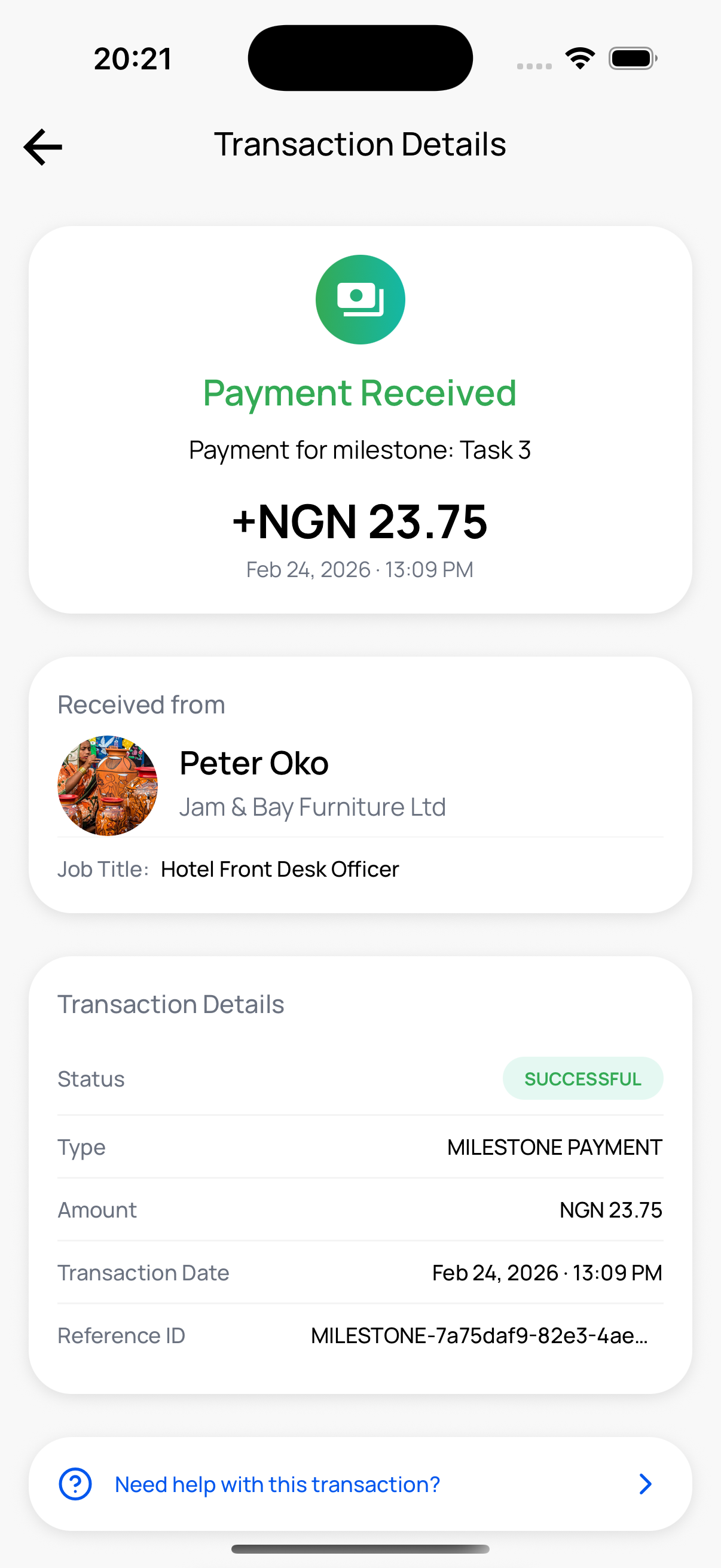 Get Paid Screen