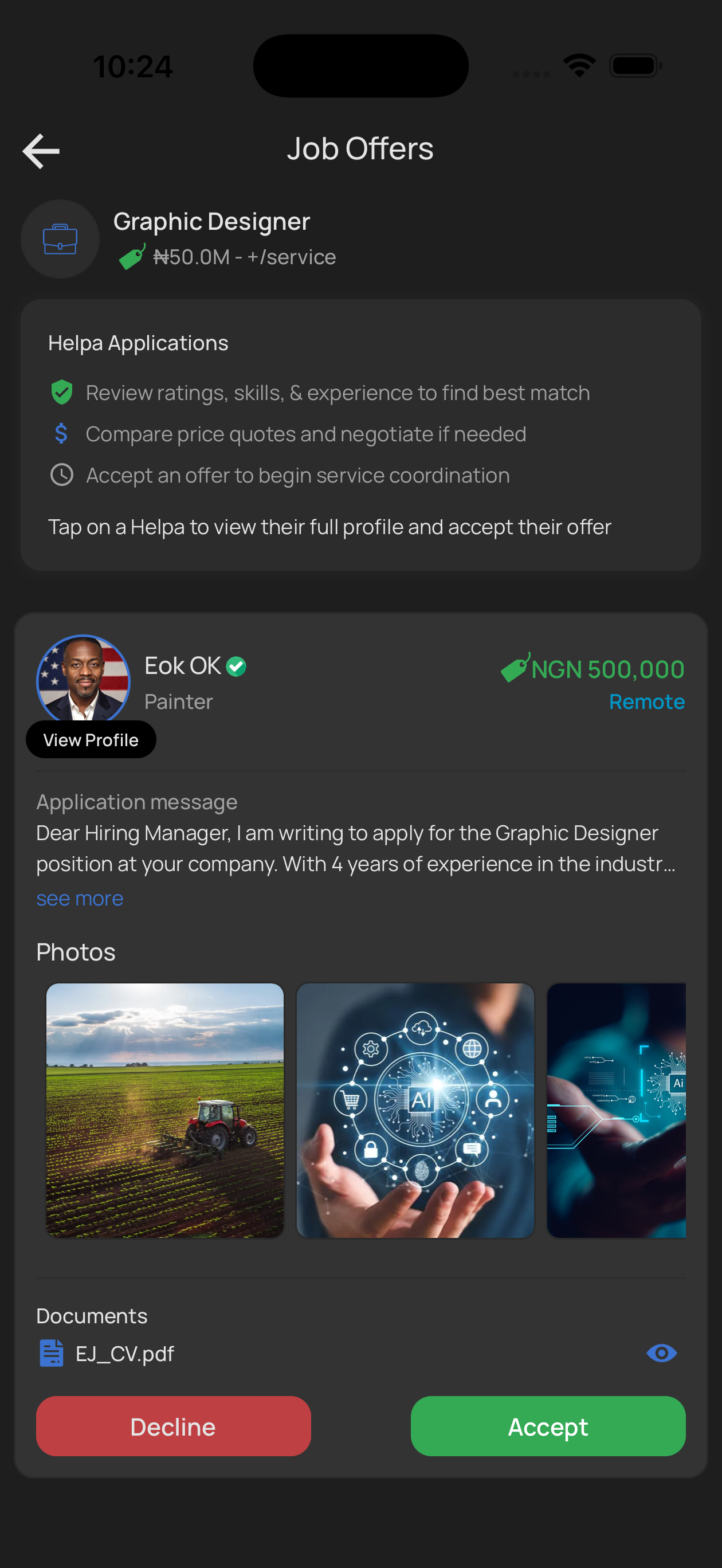 Job Offers Screen